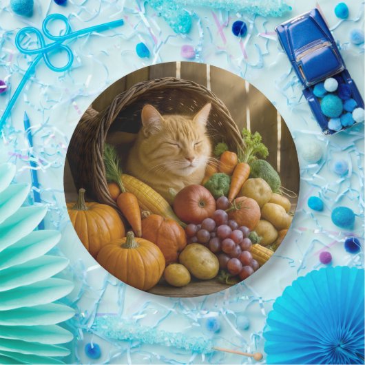 Ginger Cat In a Thanksgiving Cornucopia Papieren Bordje (Feest)