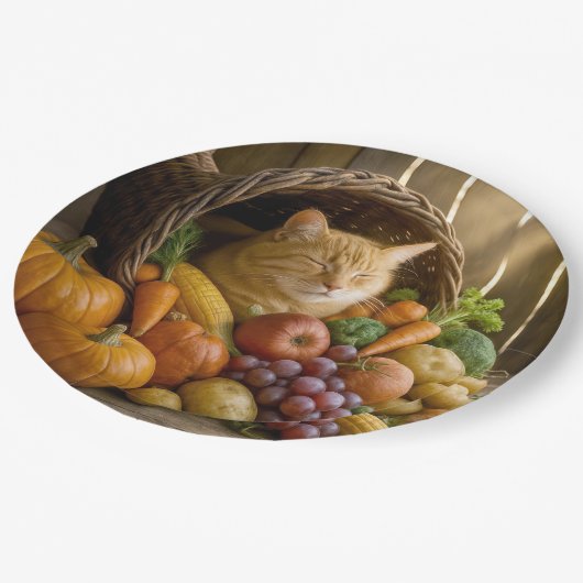 Ginger Cat In a Thanksgiving Cornucopia Papieren Bordje (Gekanteld)