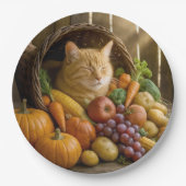 Ginger Cat In a Thanksgiving Cornucopia Papieren Bordje (Voorkant)