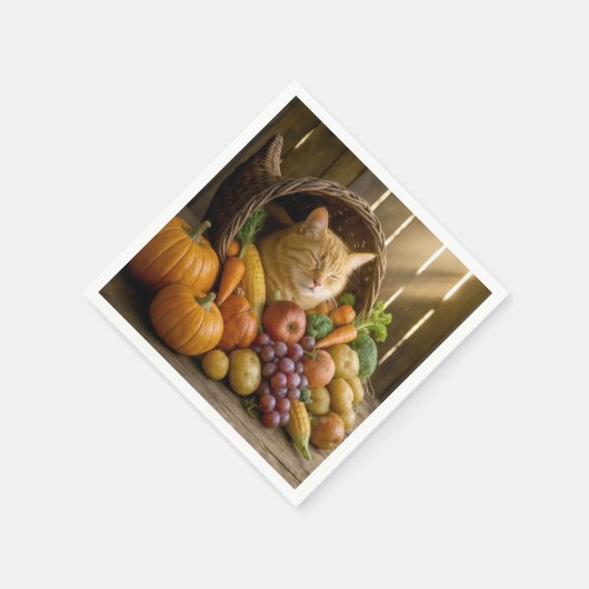 Ginger Cat In a Thanksgiving Cornucopia Servet (Hoek)