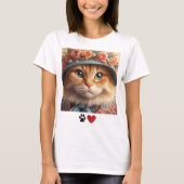 Ginger Cat in blauw Pet met bloemen Cat Lover T-shirt (Voorkant)
