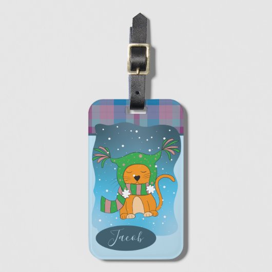 Ginger Cat in de sneeuw | WinterBagagelabel Bagagelabel (Voorkant (verticaal))