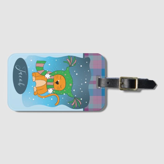 Ginger Cat in de sneeuw | WinterBagagelabel Bagagelabel (Voorkant (horizontaal))