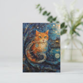 Ginger Cat in de stijl van Van Gogh AI Art Briefkaart (Staand voorkant)