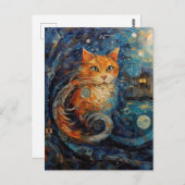 Ginger Cat in de stijl van Van Gogh AI Art Briefkaart (Voorkant / Achterkant)