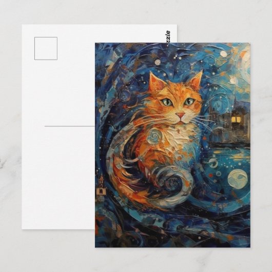 Ginger Cat in de stijl van Van Gogh AI Art Briefkaart (Voorkant / Achterkant)