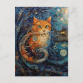 Ginger Cat in de stijl van Van Gogh AI Art Briefkaart (Voorkant)