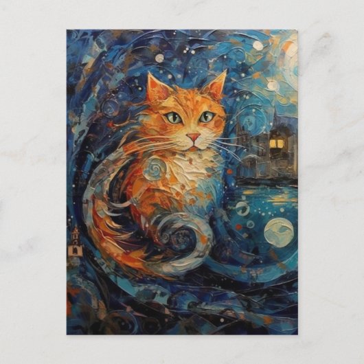 Ginger Cat in de stijl van Van Gogh AI Art Briefkaart (Voorkant)