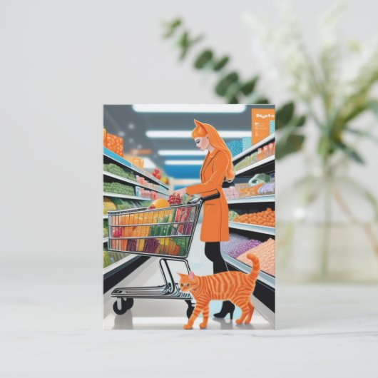 Ginger Cat in de supermarkt Briefkaart (Staand voorkant)
