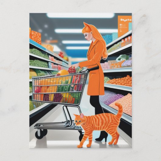 Ginger Cat in de supermarkt Briefkaart (Voorkant)