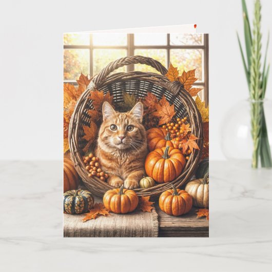 Ginger Cat in de Thanksgiving Cornucopia Feestdagen Kaart (Voorkant)