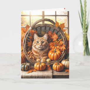Ginger Cat in de Thanksgiving Cornucopia Feestdagen Kaart