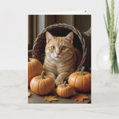 Ginger Cat in de Thanksgiving Cornucopia Feestdagen Kaart (Voorkant)