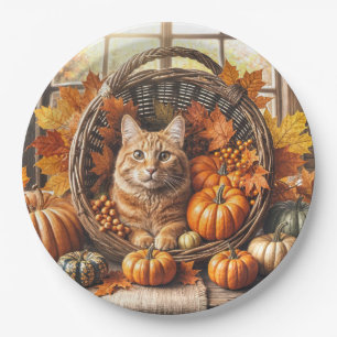 Ginger Cat in de Thanksgiving Cornucopia Papieren Bordje