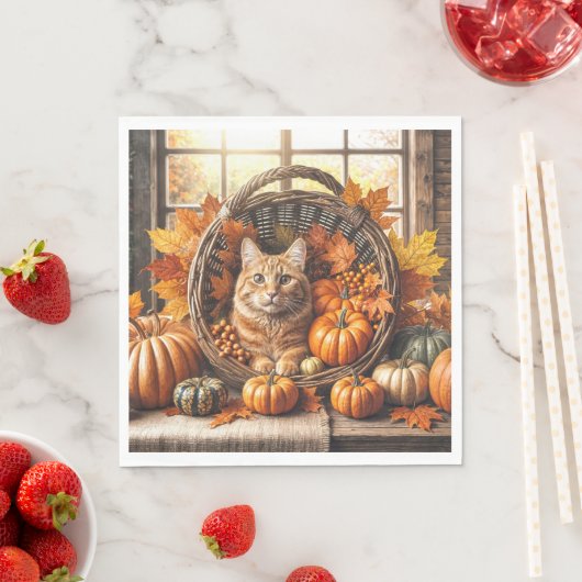 Ginger Cat in de Thanksgiving Cornucopia Servet (Insitu)