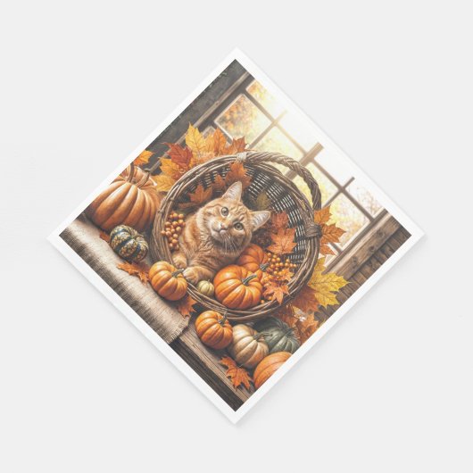 Ginger Cat in de Thanksgiving Cornucopia Servet (Hoek)