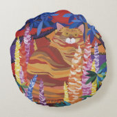 Ginger Cat in de tuin Rond Kussen (Achterkant)