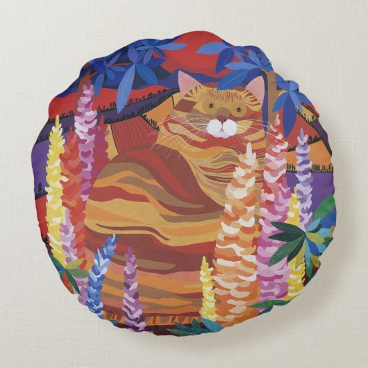 Ginger Cat in de tuin Rond Kussen (Achterkant)