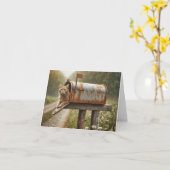 Ginger Cat in een brievenbus Kaart (Gele Bloem)