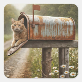 Ginger Cat in een brievenbus Vierkante Sticker