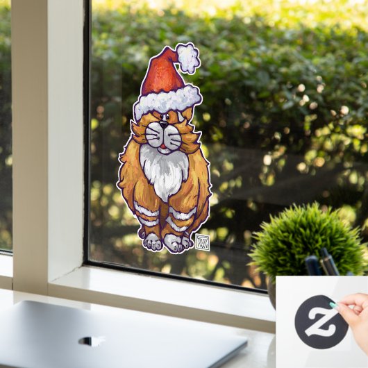Ginger Cat in een kerstklare kerstklankkast voor k Raamsticker (Kantoor)