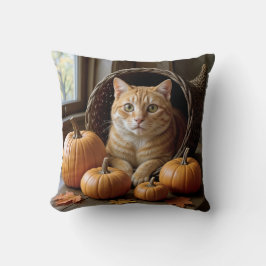 Ginger Cat in een Thanksgiving hoorn des overvloed Kussen