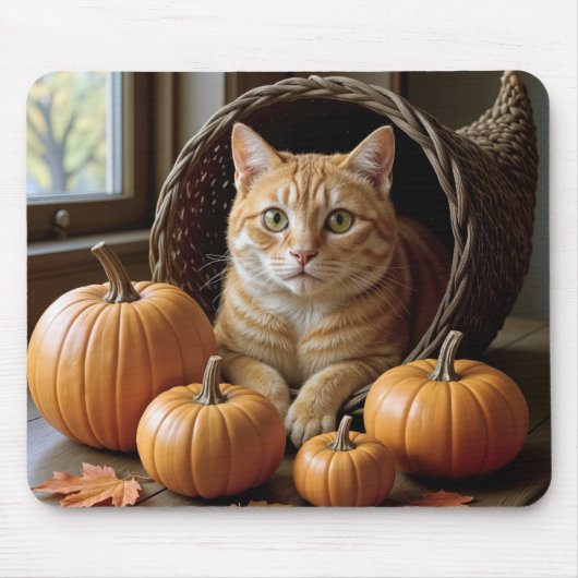 Ginger Cat in een Wicker Cornucopia Muismat (Voorkant)