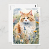 Ginger Cat in een Wildflower Meadow Briefkaart (Voorkant / Achterkant)