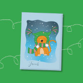 Ginger Cat In The Snow Blue Kid Winter Button