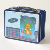 Ginger Cat In the Snow Blue Metal Lunchbox (Voorkant)