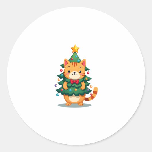 Ginger Cat Kerstboom Schattige Xmas 2 Ronde Sticker (Voorkant)