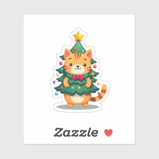 Ginger Cat Kerstboom Schattige Xmas 2 Sticker (Vel)