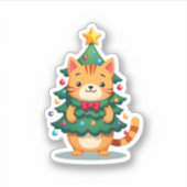 Ginger Cat Kerstboom Schattige Xmas 2 Sticker (Voorkant)