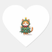 Ginger Cat Kerstboom Schattige Xmas 3 Hart Sticker (Voorkant)