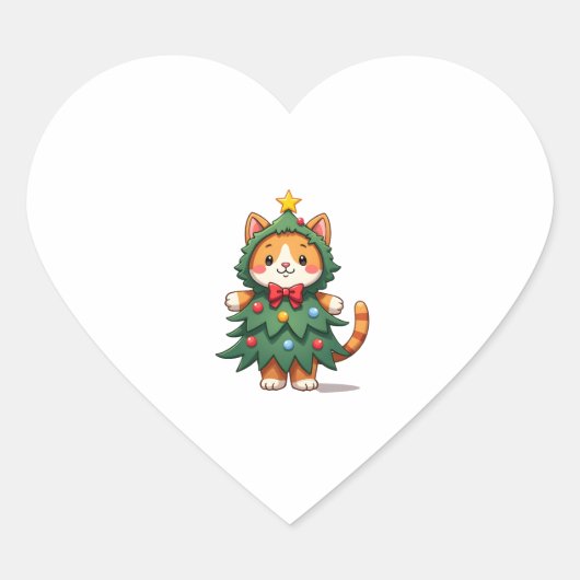 Ginger Cat Kerstboom Schattige Xmas 3 Hart Sticker (Voorkant)