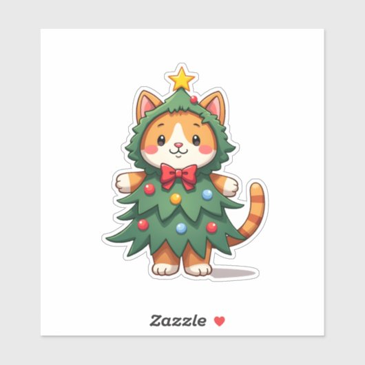 Ginger Cat Kerstboom Schattige Xmas 3 Sticker (Vel)