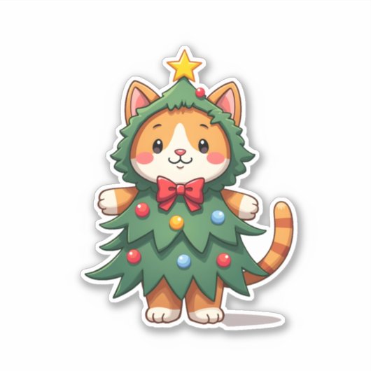 Ginger Cat Kerstboom Schattige Xmas 3 Sticker (Voorkant)