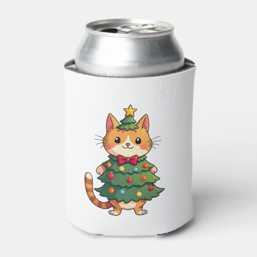 Ginger Cat Kerstboom Schattige Xmas 4 Blikjeskoeler (Blikje Voorkant)