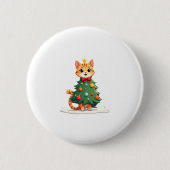 Ginger Cat Kerstboom Schattige Xmas Meisjes Kinder Ronde Button 5,7 Cm (Voorkant)