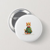 Ginger Cat Kerstboom Schattige Xmas Meisjes Kinder Ronde Button 5,7 Cm (Voorkant /achterkant)