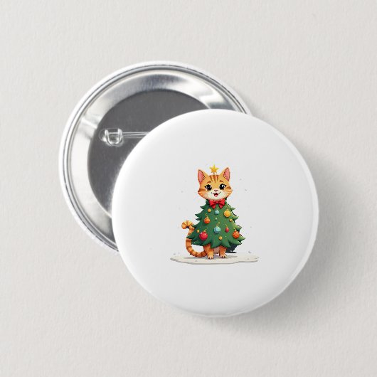 Ginger Cat Kerstboom Schattige Xmas Meisjes Kinder Ronde Button 5,7 Cm (Voorkant /achterkant)