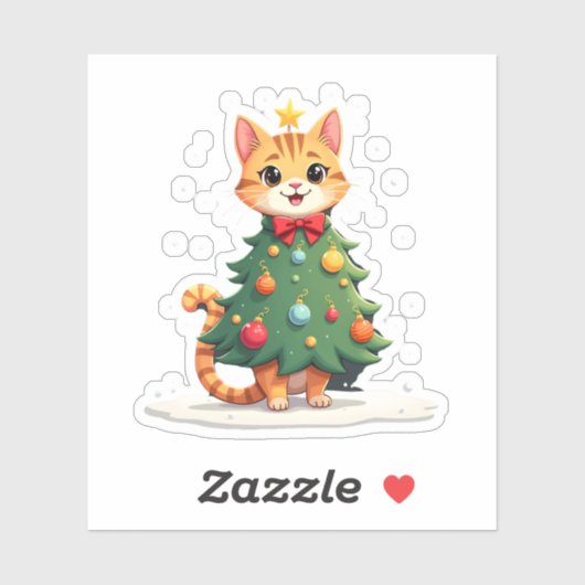 Ginger Cat Kerstboom Schattige Xmas Meisjes Kinder Sticker (Vel)