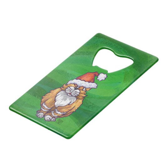 Ginger Cat Kerstmis: groen Creditkaart Flessenopener (Voorkant Gekanteld)
