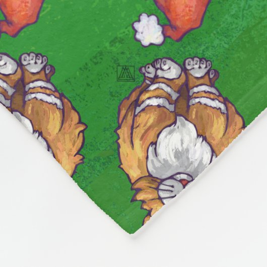 Ginger Cat Kerstmis: groen Fleece Deken (Hoek)