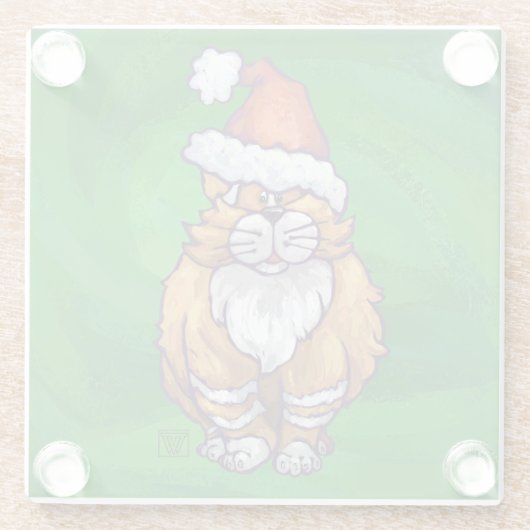 Ginger Cat Kerstmis: groen Glazen Onderzetter (Achterkant)