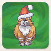 Ginger Cat Kerstmis: groen Kartonnen Onderzetters (Voorkant)