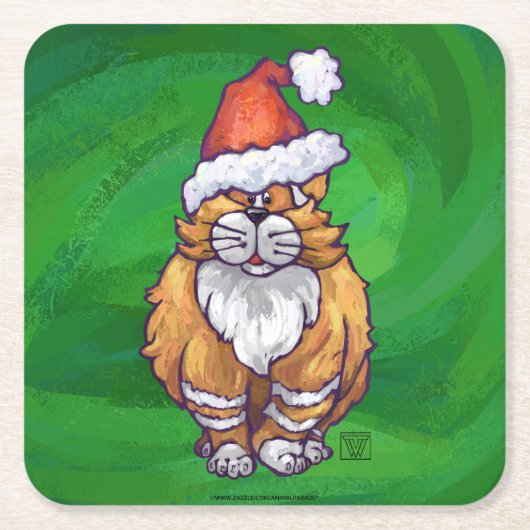 Ginger Cat Kerstmis: groen Kartonnen Onderzetters (Voorkant)
