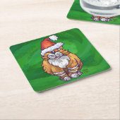 Ginger Cat Kerstmis: groen Kartonnen Onderzetters (Schuin)