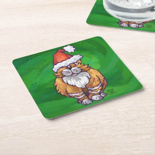 Ginger Cat Kerstmis: groen Kartonnen Onderzetters (Schuin)
