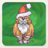Ginger Cat Kerstmis: groen Kartonnen Onderzetters (Voorkant)